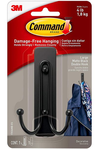 COMMAND 3M COMMAND LARGE MATTE BLACK DOUBLE HOOK -DECORATIVE & METALLIC 17036MB-ES