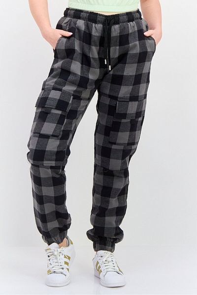 Bolongaro Trevor Women Drawstring Checkered Cargo Pants, Black