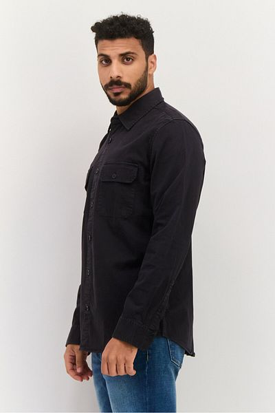 GAP Men Regular Fit Plain Long Sleeve Casual Shirts, Black