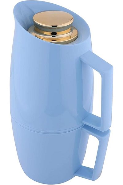 ALSAIF Deva Coffee And Tea Vaccum Flask Set In Gold/light Blue / Leak-proof And Keeps Drinks Hot 0.5/0.5l