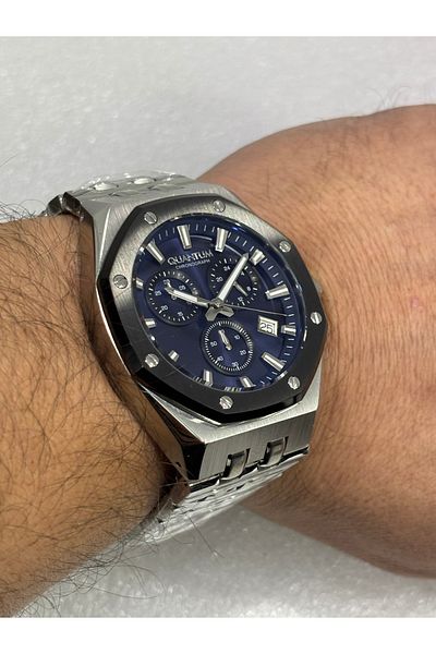 Quantum Hunter Special Series 100% Steel Chorograph Dark Blue Dial 100 m 50 mm