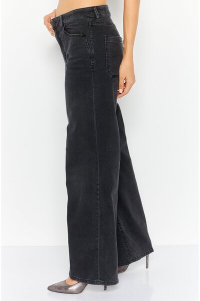 Esprit Women Regular Fit Wide Leg Washed Stretchable Jeans, Black