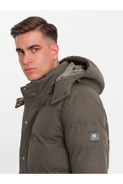 OMBRE Pánská dlouhá teplá bunda parka s vlnou - tmavě šedá melange V4 OM-JALJ-0217 M