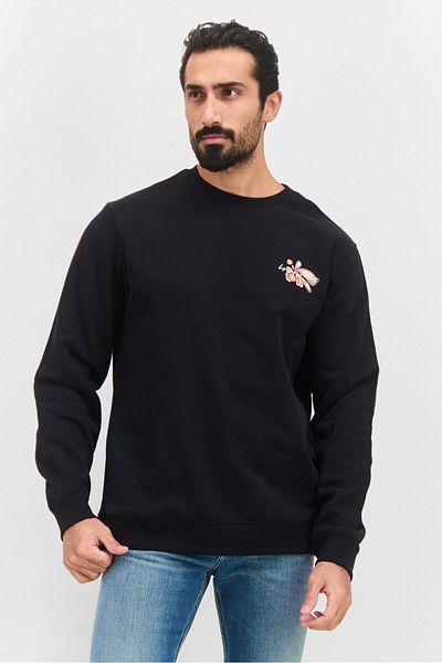 Lyle & Scott Men Crew Neck Long Sleeves Printed Sweatshirt, Black