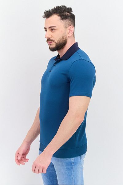 Kenneth Cole Men Regular Fit Textured Short Sleeves Polo Shirt, Teal Blue