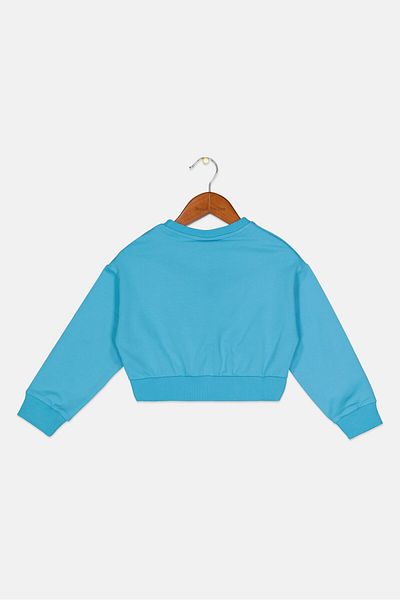 Gaelle Paris Toddlers Girl Crew Neck Brand Logo Long Sleeve Sweatshirt, Turquoise
