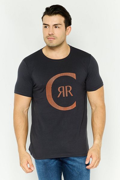 Cerruti 1881 Men Crew Neck Short Sleeves Brand Logo T-shirt, Dark Grey