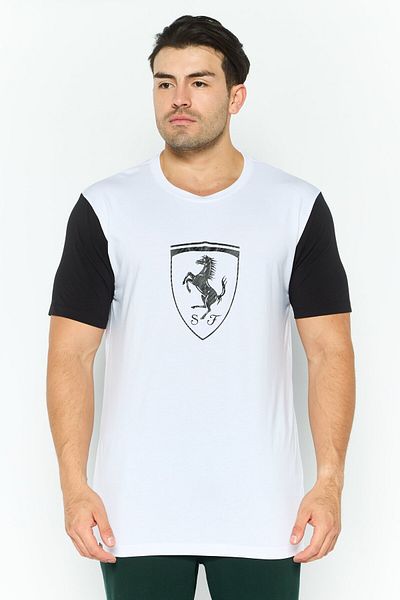Scuderia Ferrari Men Crew Neck Short Sleeve Brand Logo T Shirt, White