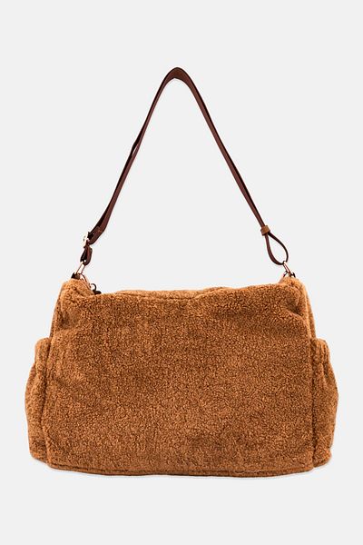 Danskin Women Faux Fur Shoulder Bag 29 H x 40 L x 14 W Cm, Brown