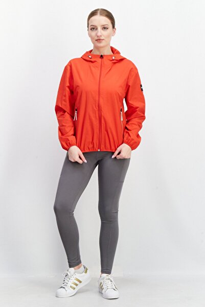 Aigle Women Brand Logo Hood With Drawstrings Windbreaker Jacket, Red