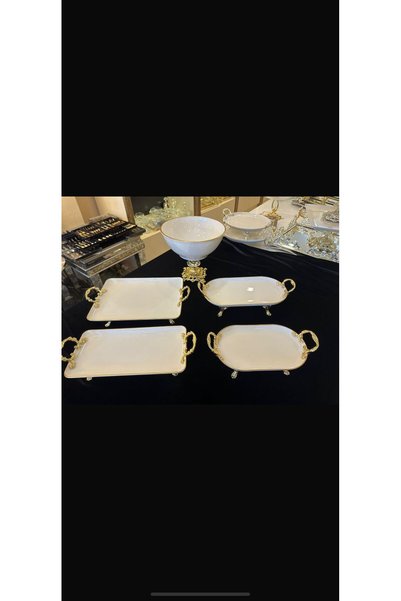 MaviDamla 5 Piece Gold Porcelain Set