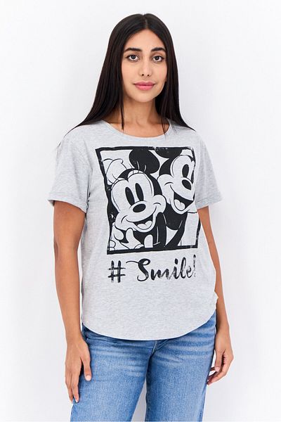 Disney Women Graphic Printed Short Sleeve T-shirt, Grey