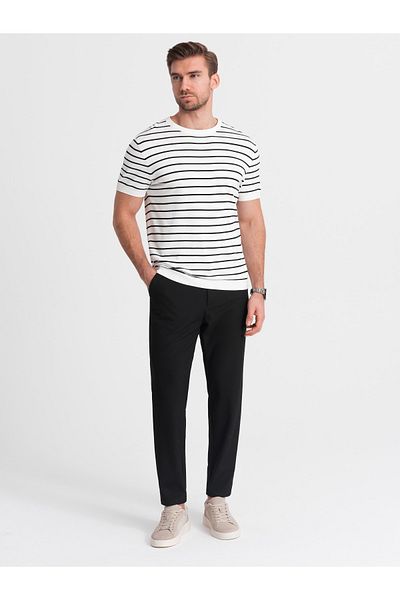 OMBRE Ανδρικό παντελόνι chino με λάστιχο στη μέση SLIM FIT - μαύρο V3 OM-PACP-0158 XL