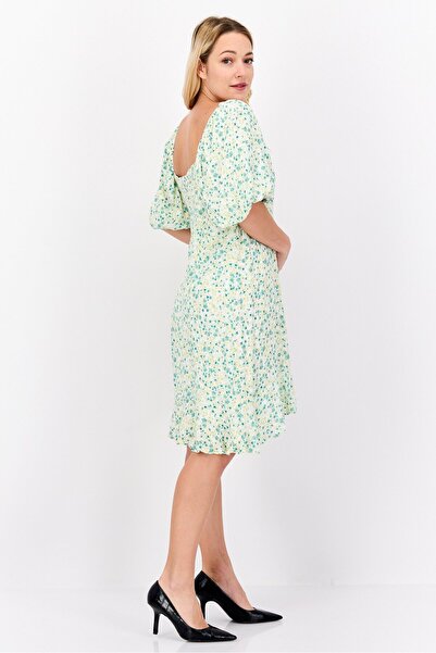 Forever New Women Curve Floral Pattern Mini Dress, Green Combo