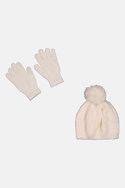 Laundry by Shelli Segal Women Textured Beanie With Gloves, Off White