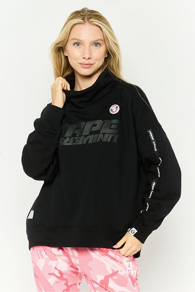 Aape By A Bathing Ape Women Mock Neck Graphic Print Sweatshirt, Black