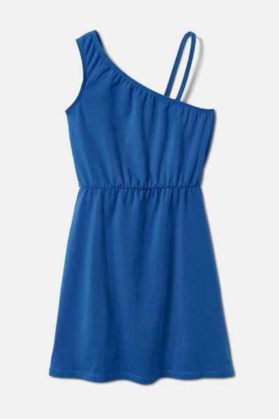Tchibo فستان قصير للبنات الصغار بفتحة رقبة غير متماثلة، أزرق