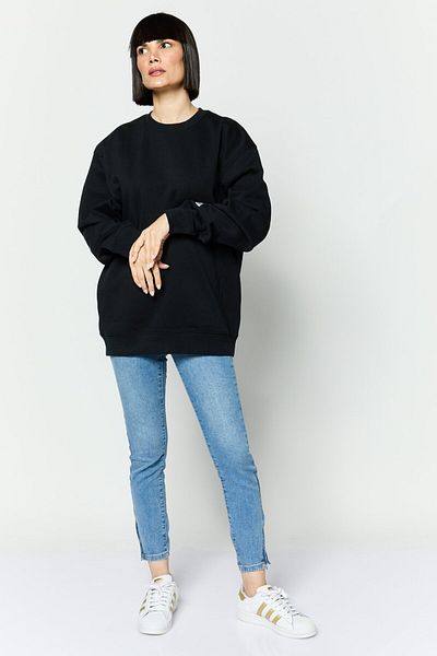 Esprit Women Crew Neck Embroidered Logo Long Sleeves Sweatshirt, Black