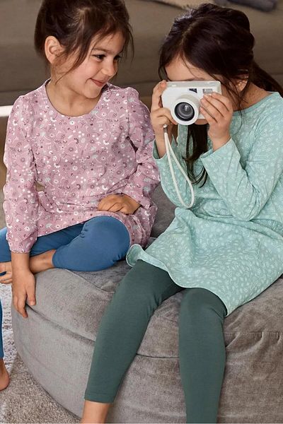 Tchibo Toddler Girls 5 Pairs Kinder Leggings, Grey and Blue and Olive and Navy and Green