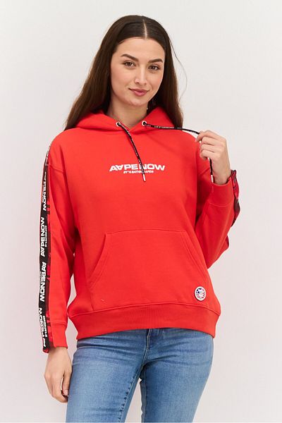 Aape By A Bathing Ape Women Brand Logo Long Sleeve Hooded Sweatshirt, Red