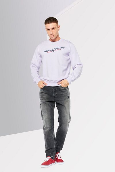 Diesel Men Crew Neck Long Sleeve Brand Logo Sweatshirt, Lilac