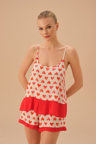 SUWEN Heart Shorts Pajama Set
