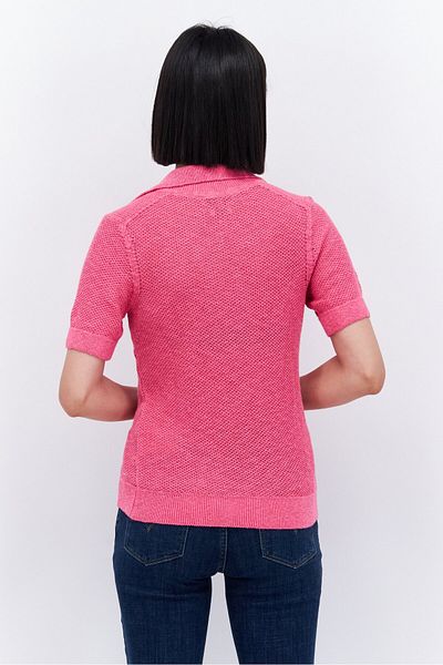 Tommy Hilfiger Women Spread Collar Short Sleeve Knitted Top, Pink