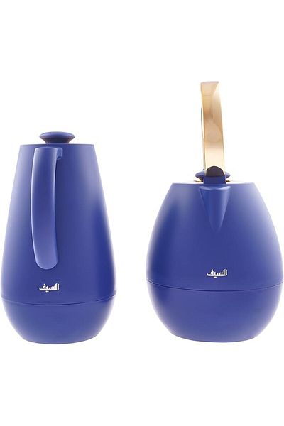 ALSAIF 2 Pieces Coffee And Tea Vacuum Flask Set From Deva Size: 1.0/1.0 L Color: Dark Blue/gold