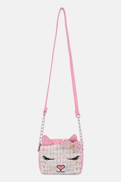 OMG Accessories Bella Sequins Bow Tweed Cross Body Bag 13 H X 16 L X 6 W Cm, Pink