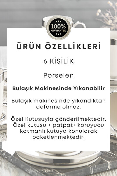 grimorlife Gümüş Yaldızlı 6 Kişilik Porselen Fincan Seti 12 Parça Türk Kahvesi Takımı Kahve Fincanı 100 Ml
