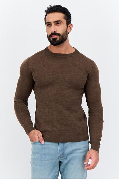 Sorbino Men Crew Neck Long Sleeves Textured Sweater, Brown