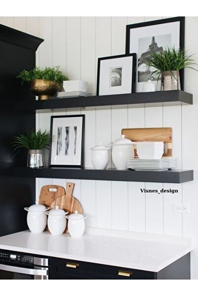 VISNES Özel Ölçü Uçan Raf Yüzen Raf Duvar Rafı Siyah