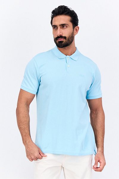 GAP Men Stretch Fit Embroidered Logo Short Sleeves Polo, Pale Blue