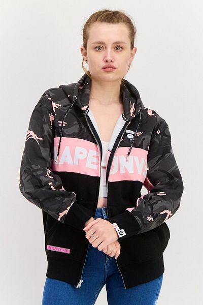 Aape By A Bathing Ape Women Hooded Brand Logo Sweatshirt, Black