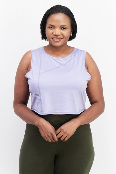 Asos 4505 Women Round Neck Sleeveless Solid Curve Crop Top, Lavender