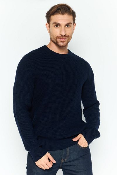Michael Kors Men Crew Neck Textured Long Sleeves Sweatshirt, Dark Navy