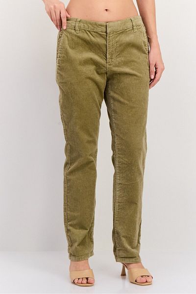 Esprit Women Regular Fit Mid Waist Solid 30 Inseam Corduroy Pants, Olive