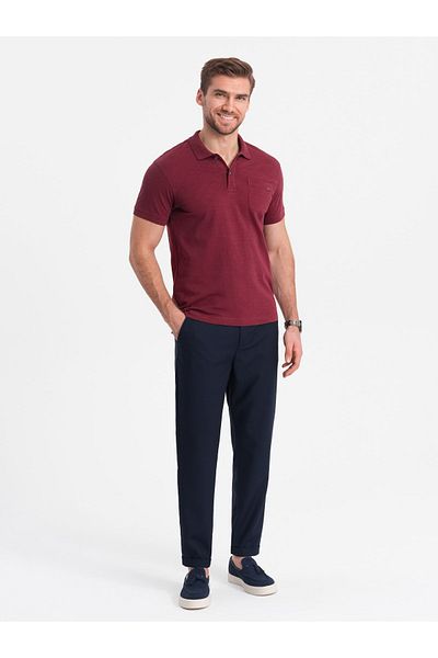 OMBRE Pánské chino kalhoty s elastickým pasem SLIM FIT - tmavě modrá V3 OM-PACP-0157 XL
