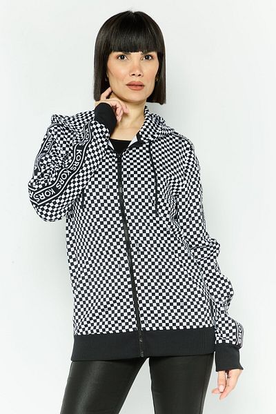 Michael Kors Women Hooded Long Sleeve Micro Check Sweatshirt, White