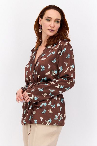 Heartbreak Women Regular Fit Allover Printed Belted Casual Blazer, Chocolate Brown Combo