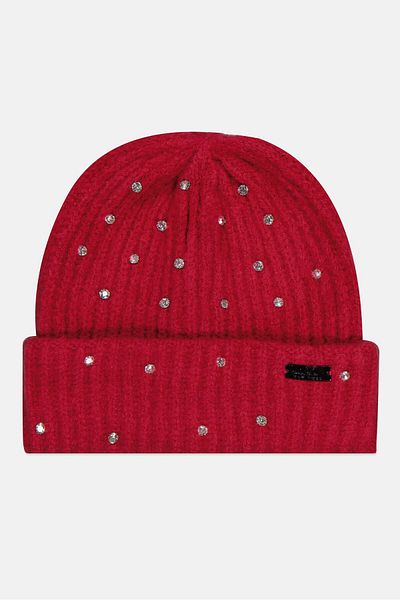 Nicole Miller Women Brand Logo Knitted Beanie Hat, Maroon