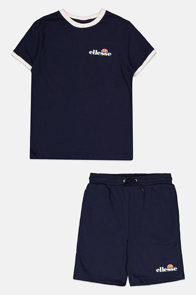 Ellesse طقم ملابس تدريب للأولاد مكون من قطعتين بشعار العلامة التجارية، باللون الأزرق الداكن