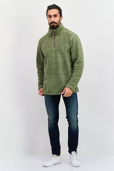 True Grit Men Mock Neck Plain Long Sleeves Sweatshirt, Green