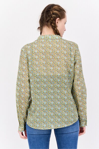 Scotch & Soda Women Regular Fit Allover Print Long Sleeves Casual Shirt, Green Combo