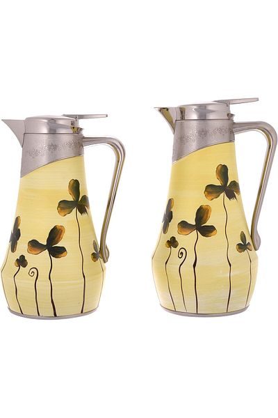 ALSAIF Coffee And Tea Vaccum Flask Set In Nickel / Leak-proof And Keeps Drinks Hot 1.0/0.75 Liter