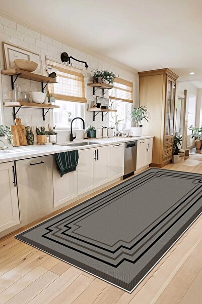 df home Mutfak Halısı Geometrik İskandinav Eskitmeli Dijital Baskı Yıkanabili...