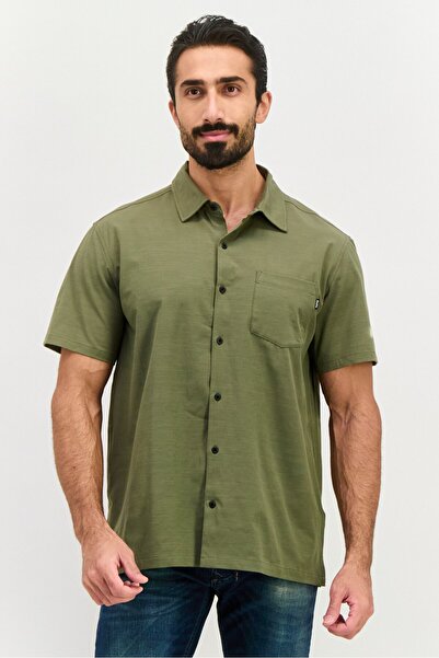 Hurley قميص رجالي كاجوال بأكمام قصيرة وقصّة عادية، زيتوني