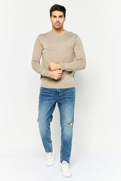 Sorbino Men Crew Neck Textured Long Sleeves Sweatshirt, Beige