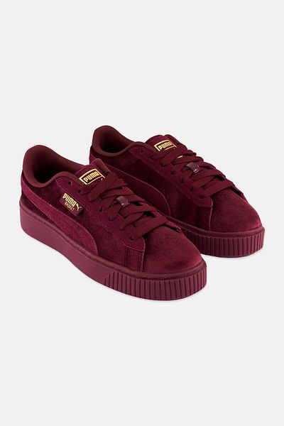 Puma Women Platform Velvet Lace Up Outdoor Shoes, Burgundy