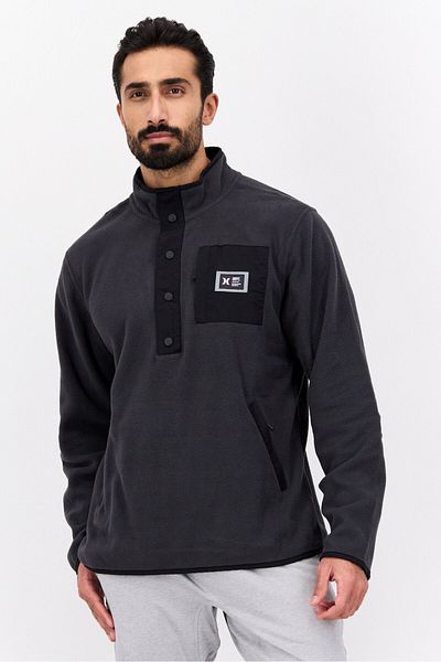 Hurley Men Mock Neck Embroidered Long Sleeves Sweater, Grey